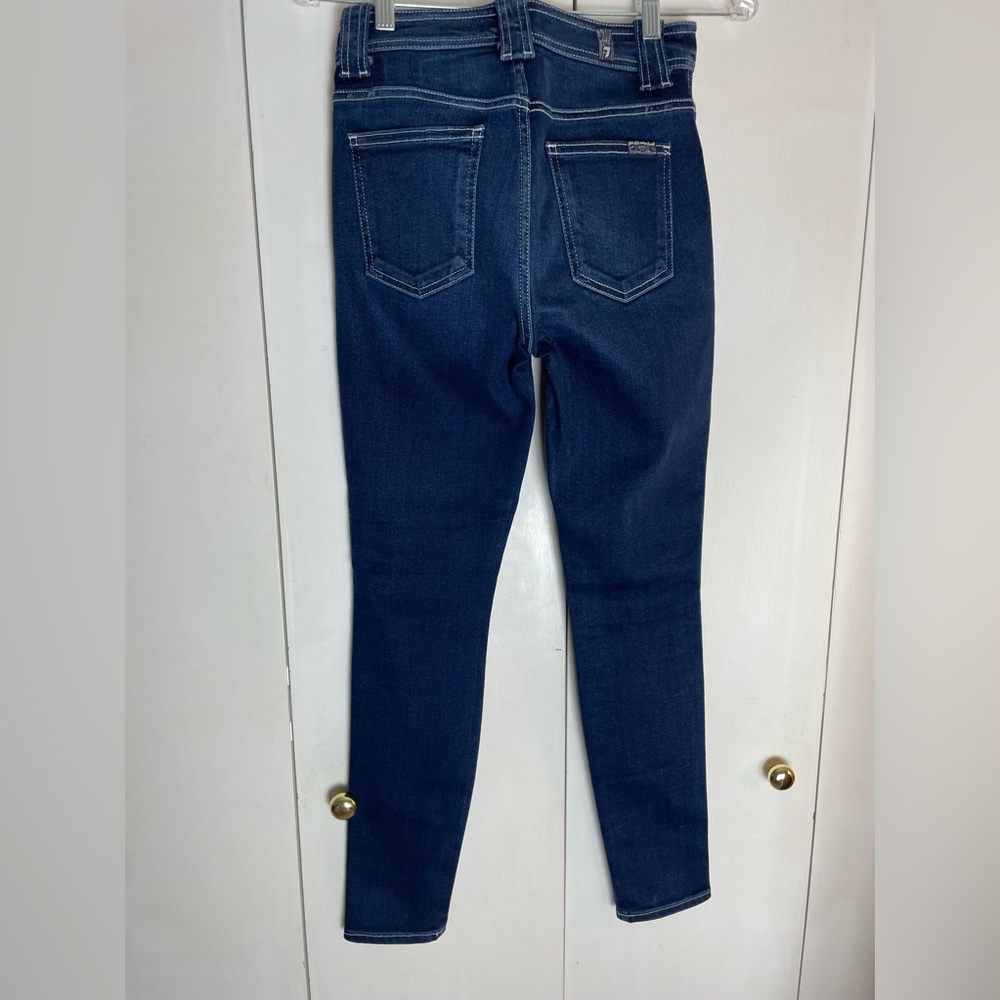 7 for All Mankind dark wash skinny jeans, mid-rise, size 25
